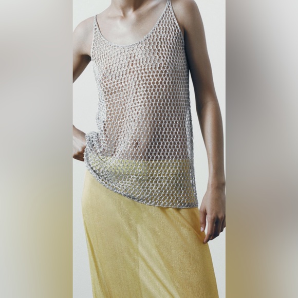 ZARA gold metallic sheer maxi skirt size small - Picture 5 of 11